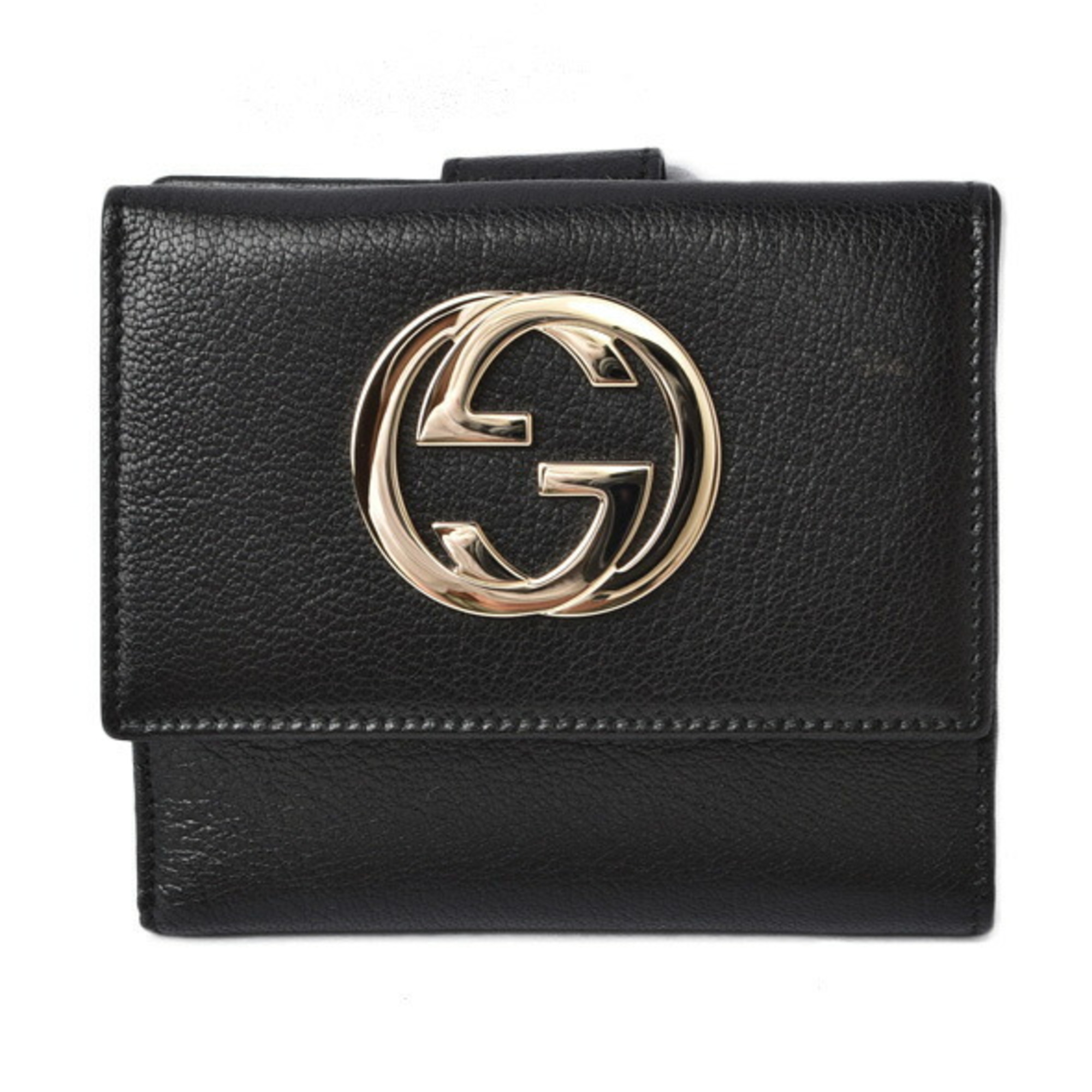 Gucci M2203-32-G Leather Wallet [Tri-Fold] Black
